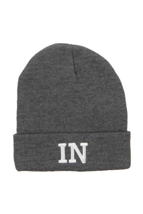 IN Indiana State Embroidered Long Beanie - Dk Grey OSFM