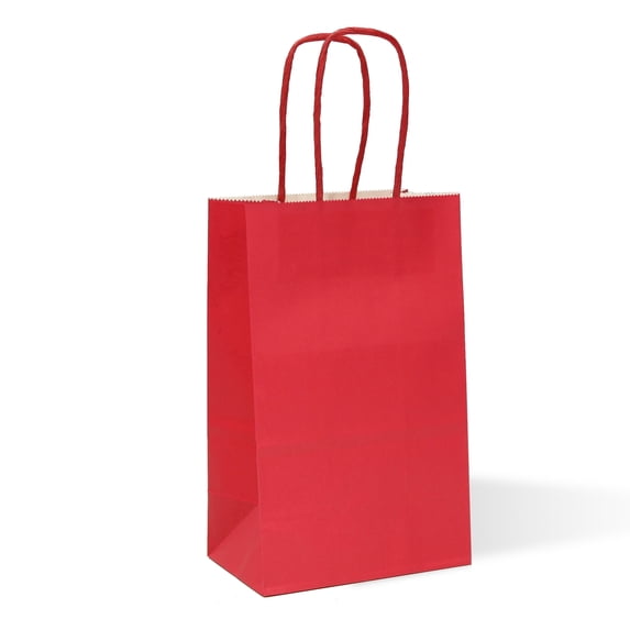 IN-JOOYAA Gift Bags Mini Small Kraft Paper Gift Bags with Handles 25 Pcs (Red, 4.7 x 2.4 x 6 in)