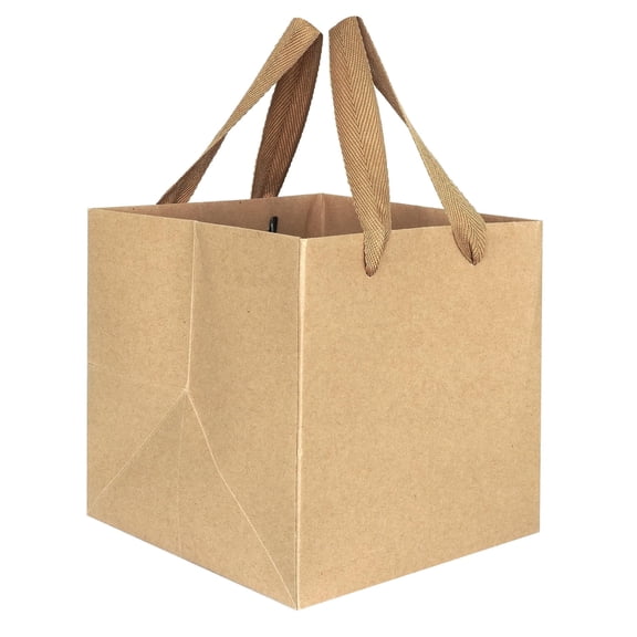 IN-JOOYAA Square Gift Bags Small Kraft Paper Gift Bags with Handles 10 Pcs (Kraft Brown, 8 x 8 x 8 in)