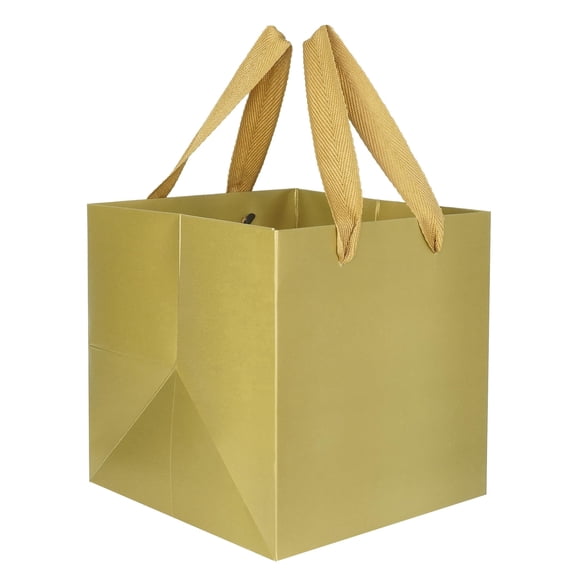 IN-JOOYAA Square Gift Bags Small Paper Gift Bags with Handles 10 Pcs (Gold, 8 x 8 x 8 in)