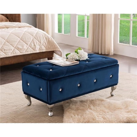 IN Room Furniture Designs 18" Contemporary Wood and Faux Leather Bench in Blue