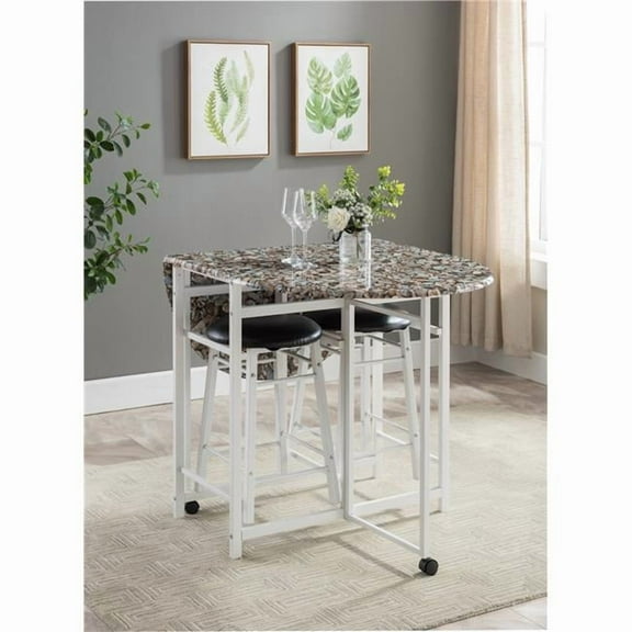 IN Room Furniture Designs Contemporary Wood Dinette Set in White/Cobblestone