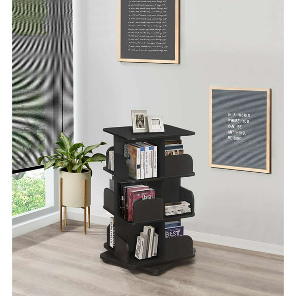 IN Room Furniture Designs Revolving MDF Board Wood Bookcase in Black