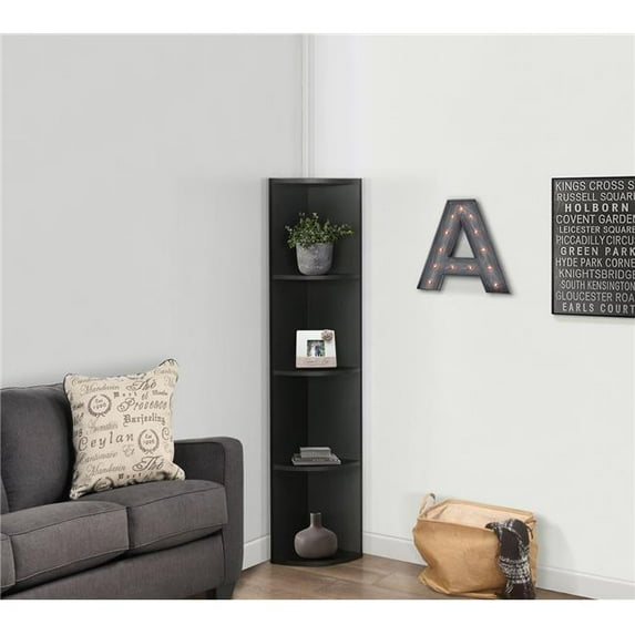 IN Room Furniture Designs Transitional MDF Board Wood Corner Shelves in Black