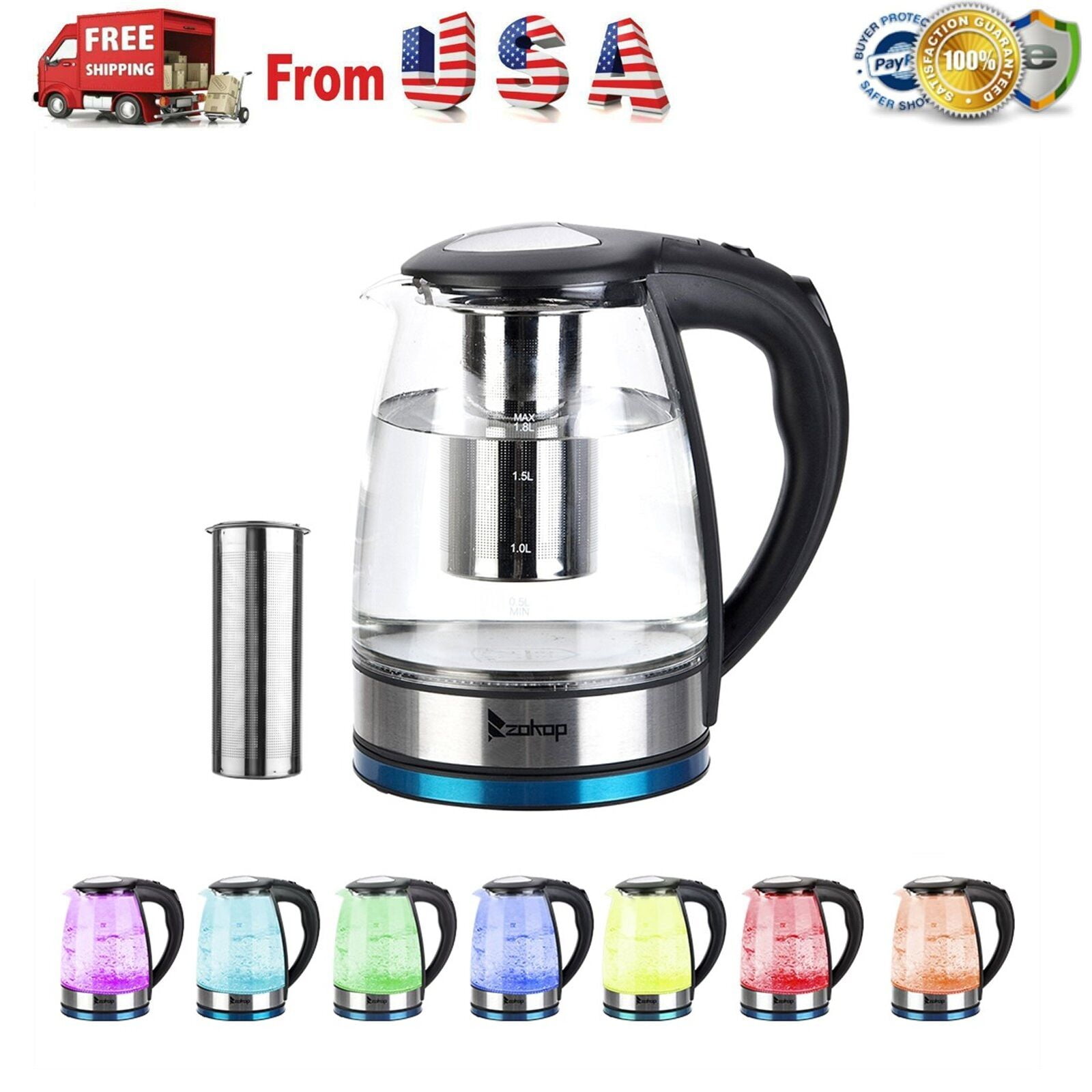 [IN STOCK] 1500W Electric Glass Kettle, Fast Boiling W/ LED Lights