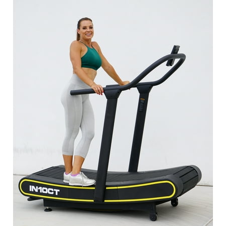 IN10CT Manual Curved Exercise Treadmill, Black and Yellow