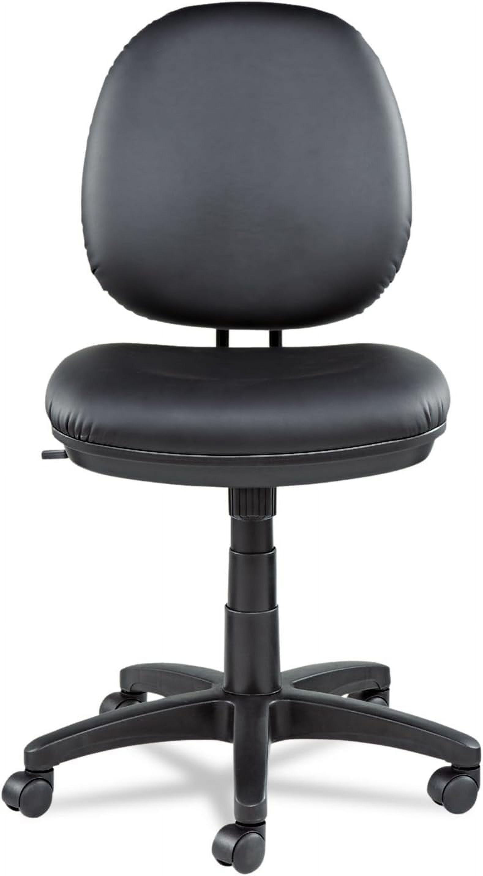 Black Leather Armless Swivel Task Chair with Plastic Base