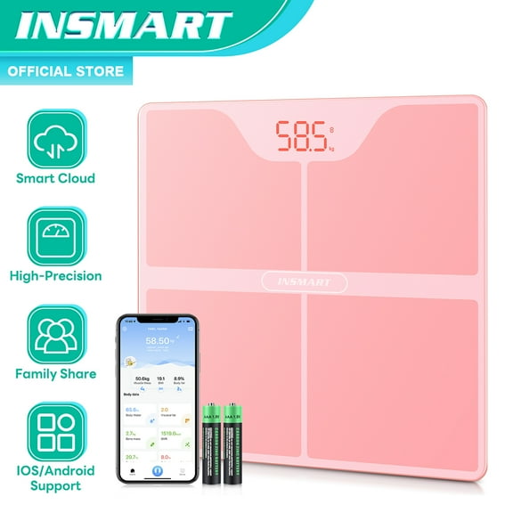 INSMART Bluetooth Body Fat Scale with App, Scale with BMI, Body Fat, Muscle Mass, 16 Body Composition Analyzer, 400lb, Gold Powder