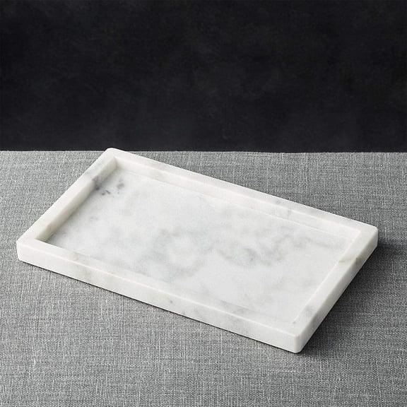 INA KI Natural Marble Serving | Counter Top | Vanity Organizer | Bath , Multipurpose Tray (White) - 14 x 8 Inches