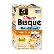 INABA Churu Bisque Hairball Control Lickable Wet Cat Topper, 1.05 oz Pouch, 5 Pouches, Chicken