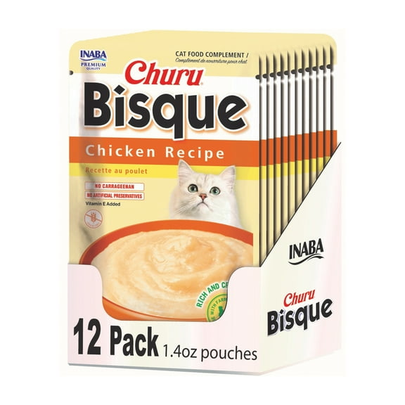 Inaba Churu Bisque Lickable Wet Cat Topper, 1.4 oz Pouch, 12 Pouches, Chicken