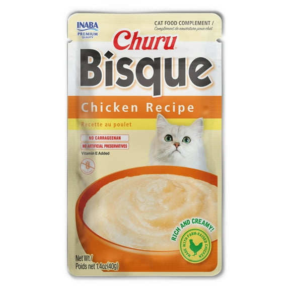 INABA Churu Bisque Lickable Wet Cat Topper, 1.4 oz Pouch, Chicken