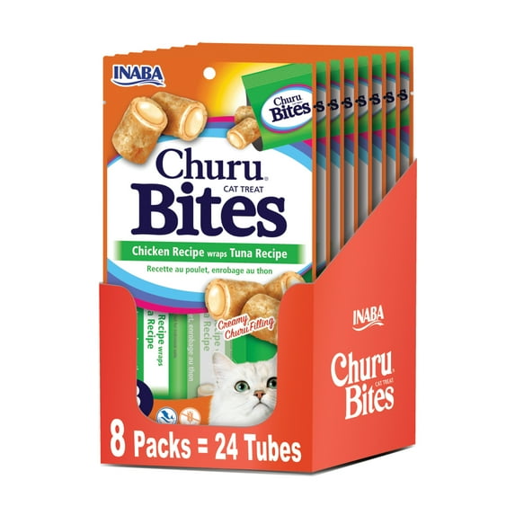 INABA Churu Bites, Soft Cat Treats, 0.35 oz Tube, 24 Tubes, Tuna