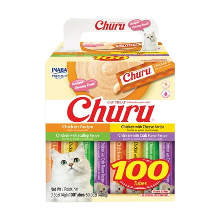 INABA Churu Lickable Cat Treats, Grain-Free Creamy Purée, Chicken Variety, 0.5 oz Tubes, 100-Count