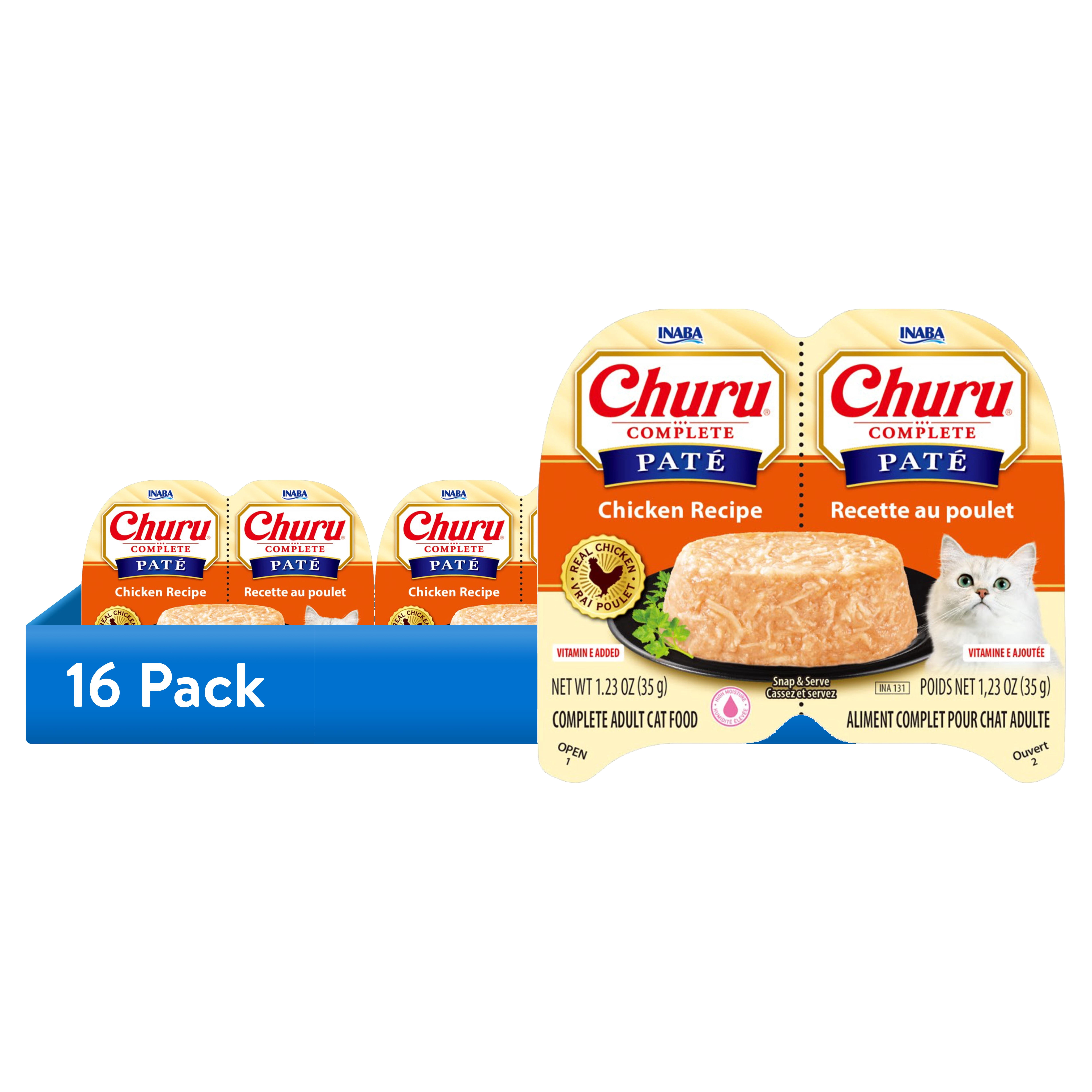 (16 pack) INABA Churu Complete Pate Wet Cat Food with Fish Oil, 1.23oz. per Serving, 2 Servings, Chicken Recipe