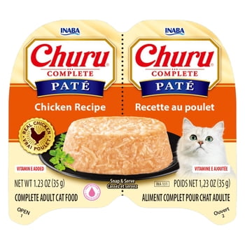INABA Churu Complete Pate Wet Cat Food with Fish Oil, 1.23oz. per Serving, 2 Servings, Chicken Recipe