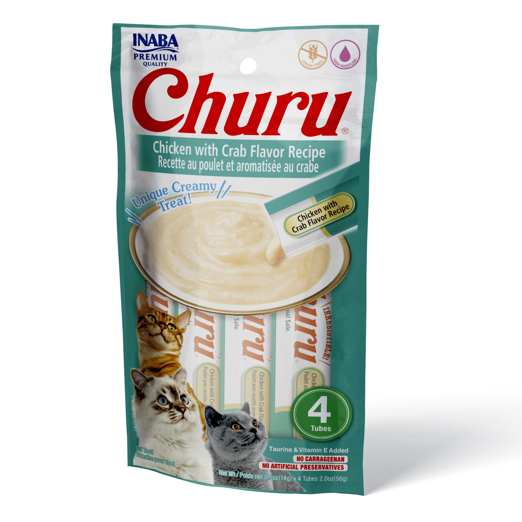 INABA Churu Creamy, Lickable Purée Cat Treat w Taurine, 0.5 oz, 4 Tubes