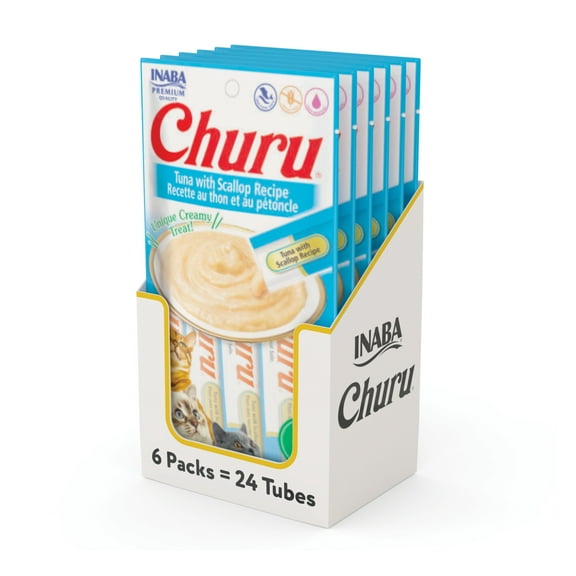 INABA Churu Creamy, Lickable Purée Cat Treat with Taurine, 0.5 oz, 24 Tubes, Tuna with Scallop Recipe
