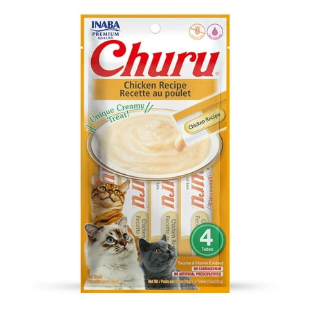 INABA Churu Creamy, Lickable Purée Cat Treat with Taurine, 0.5 oz, 4 Tubes, Chicken