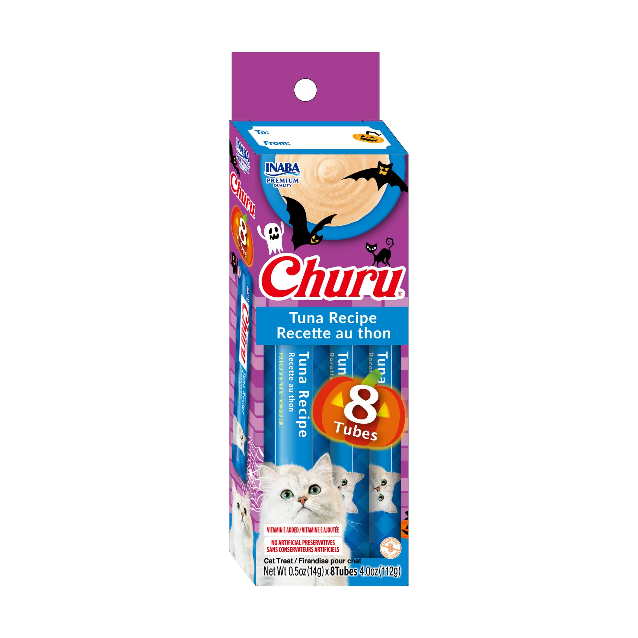 INABA Churu Halloween Cat Treats Tuna Recipe, Lickable Creamy Puree, Grain-Free with Vitamin E, 0.5 oz Tubes, 8 Count