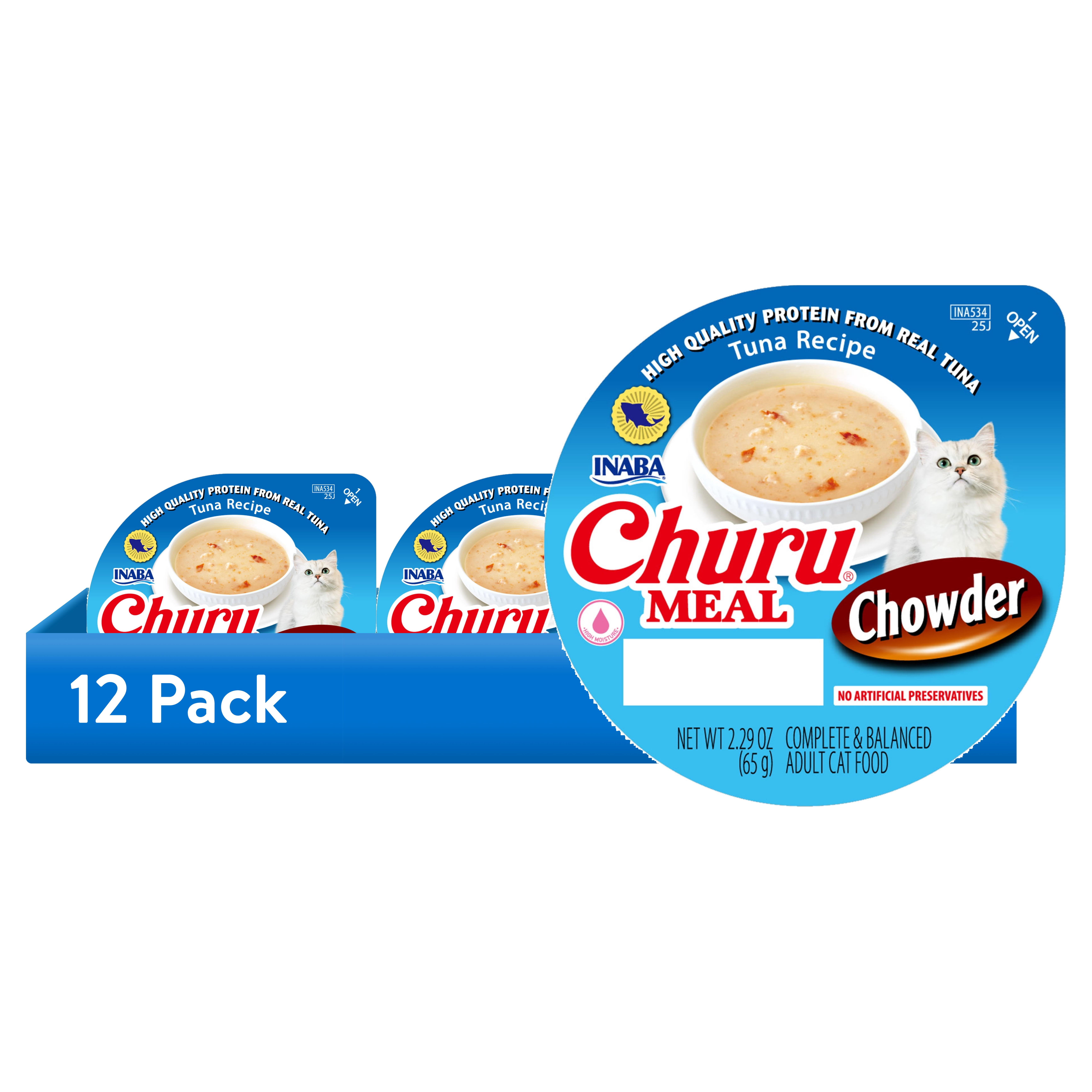(12 pack) INABA Churu Meal Chowder Adult Wet Cat Food, 2.29 oz cup, 1-count, Tuna Recipe