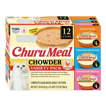 INABA Churu Meal Chowder Adult Wet Cat Food, 2.29 oz cup, 12-count, Chicken Variety Pack