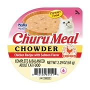 INABA Churu Meal Chowder Adult Wet Cat Food, 2.29 oz cup, Chicken Recipe with Salmon Flavor