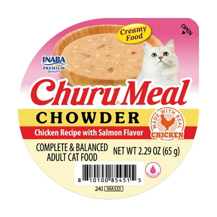 INABA Churu Meal Chowder Adult Wet Cat Food, Chicken Recipe with Salmon Flavor, 2.29 oz cup