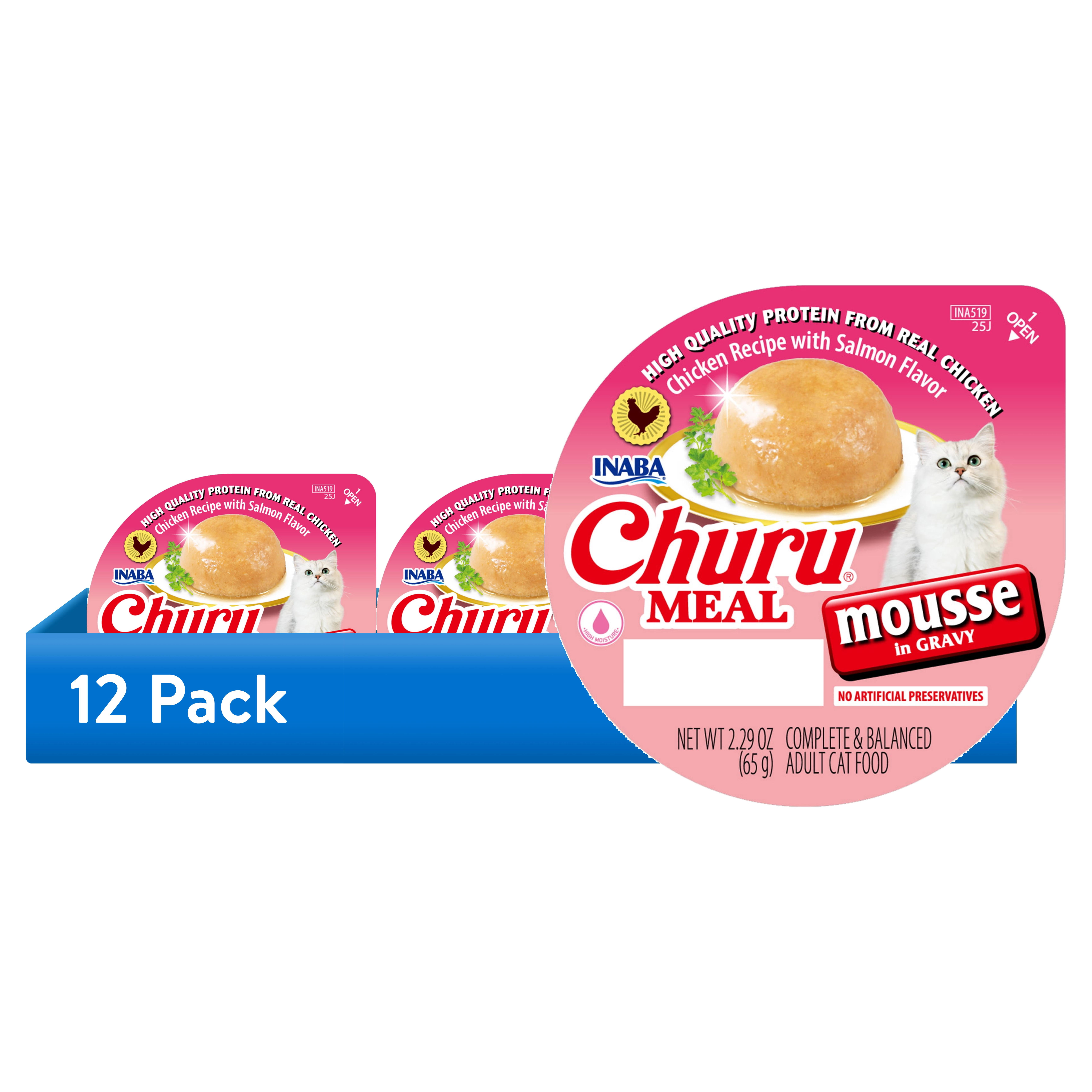 (12 pack) INABA Churu Meal Mousse Adult Wet Cat Food, 2.29 oz cup, 1-count, Chicken Recipe with Salmon Flavor