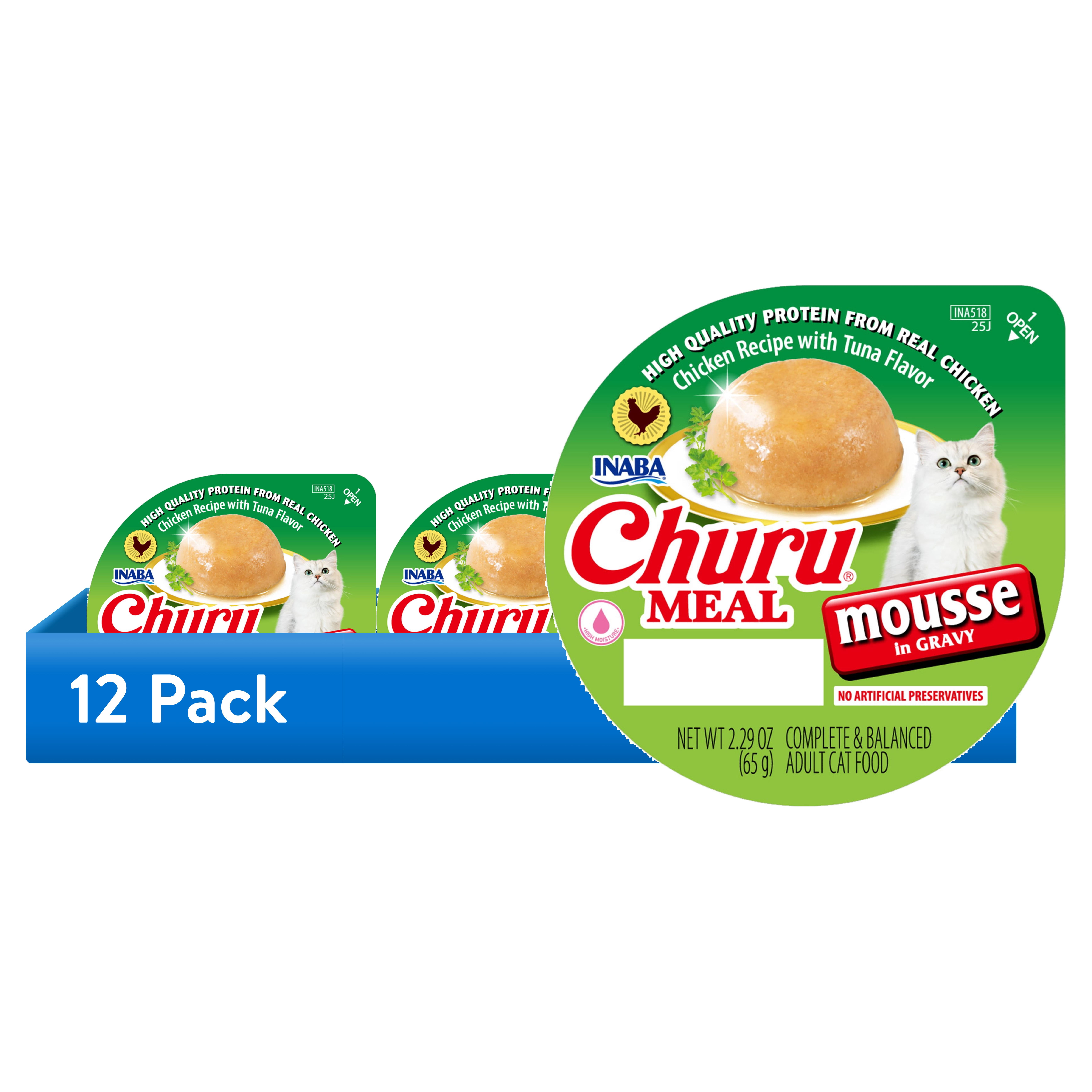 (12 pack) INABA Churu Meal Mousse Adult Wet Cat Food, 2.29 oz cup, 1-count, Chicken Recipe with Tuna Flavor