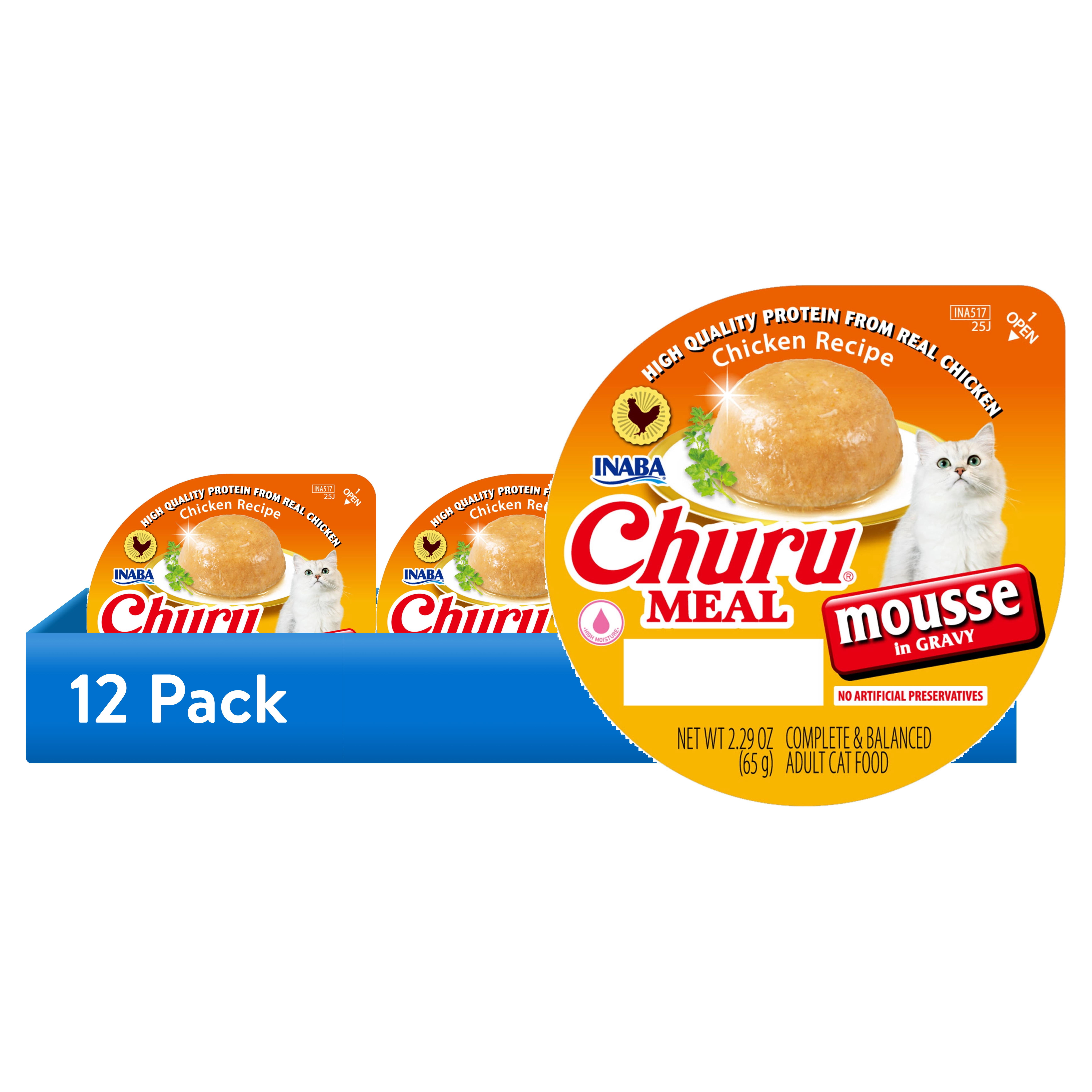 (12 pack) INABA Churu Meal Mousse Adult Wet Cat Food, 2.29 oz cup, 1-count, Chicken Recipe