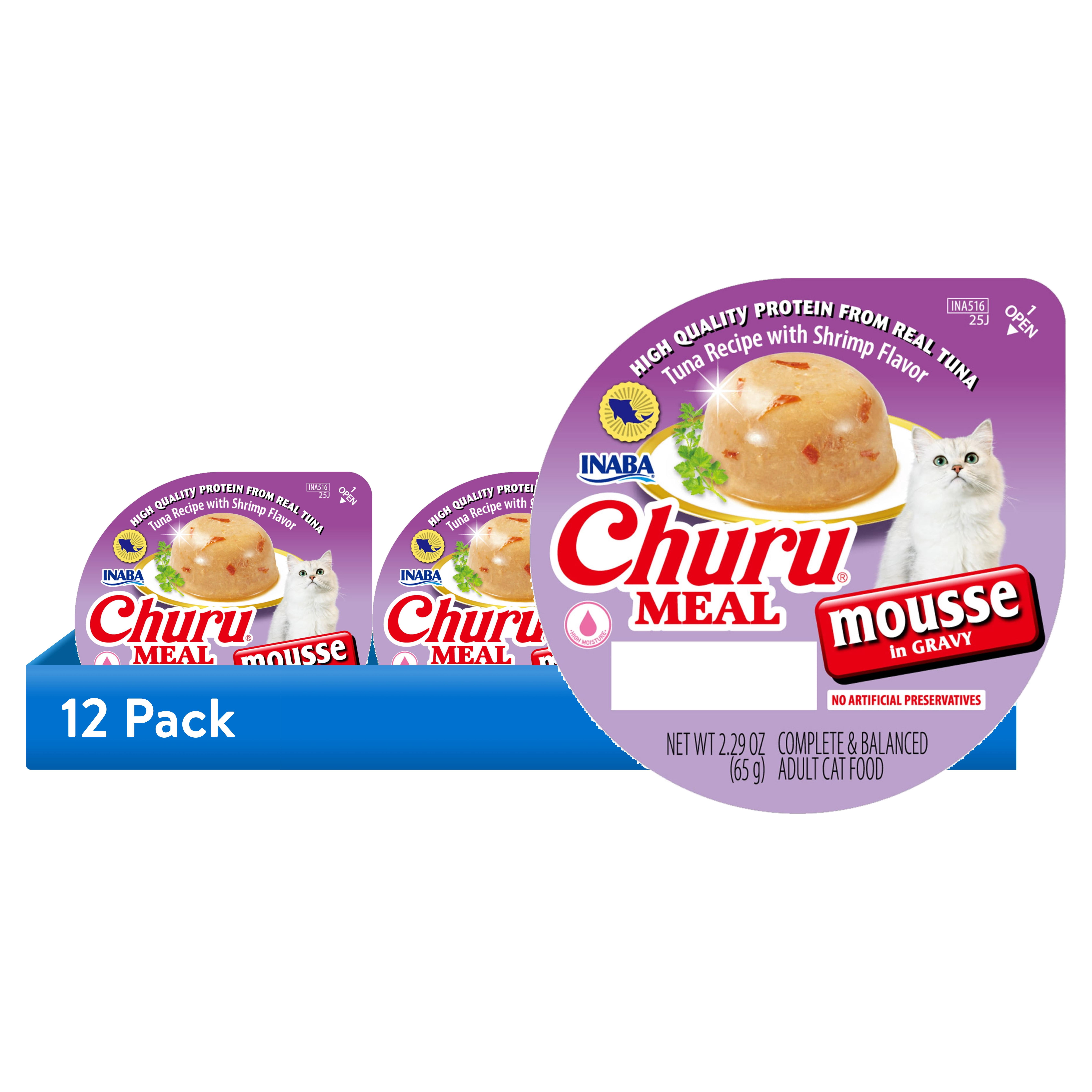 (12 pack) INABA Churu Meal Mousse Adult Wet Cat Food, 2.29 oz cup, 1-count, Tuna Recipe with Shrimp Flavor