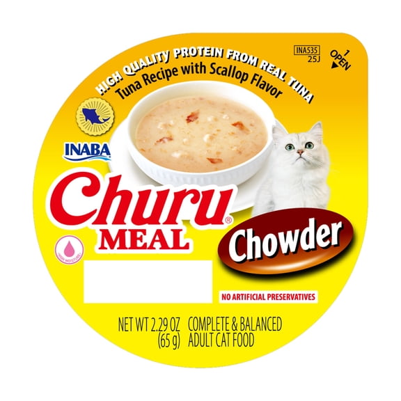 INABA Churu Meal Chowder Adult Wet Cat Food, 2.29 oz cup, 1-count, Tuna Recipe with Scallop Flavor