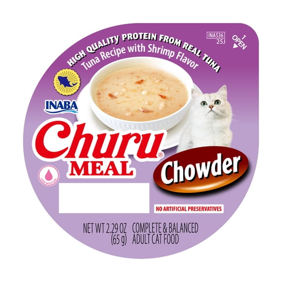 INABA Churu Meal Chowder Adult Wet Cat Food, 2.29 oz cup, 1-count, Tuna Recipe with Shrimp Flavor