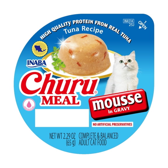 INABA Churu Meal Mousse Adult Wet Cat Food, 2.29 oz cup, 1-count, Tuna Recipe