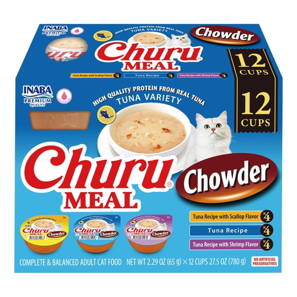 INABA Churu Meal Chowder Adult Wet Cat Food, 2.29 oz cup, Tuna Variety