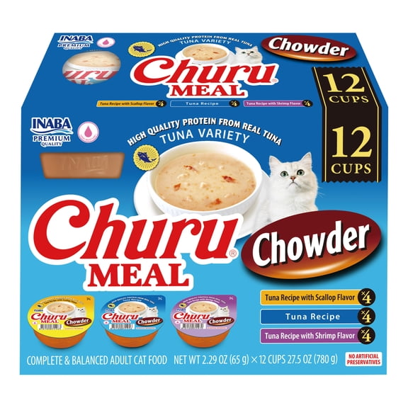 INABA Churu Meal Chowder Adult Wet Cat Food, 2.29 oz cup, Tuna Variety