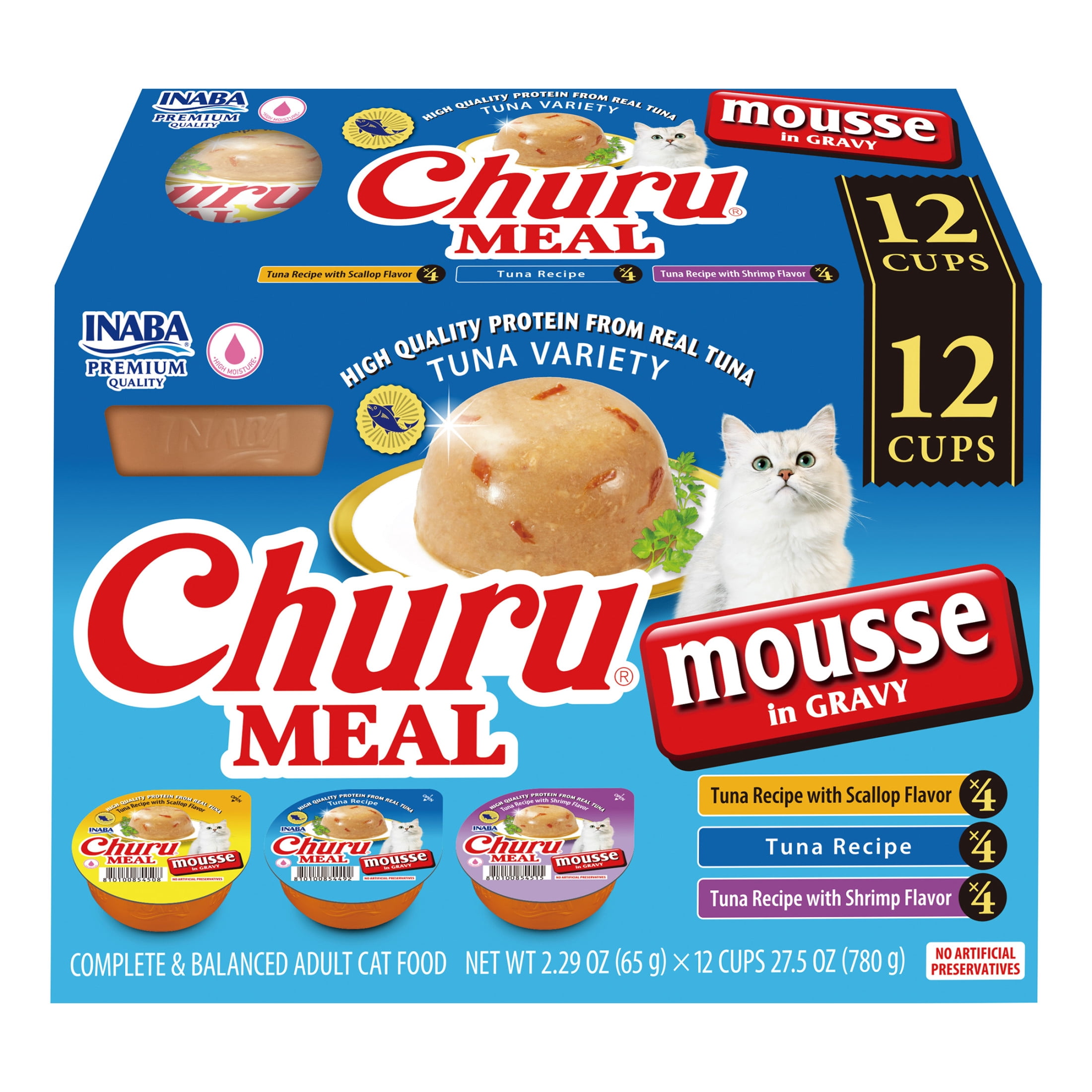 INABA Churu Meal Mousse Adult Wet Cat Food, 2.29 oz Cup, 12-Count, Tuna Variety