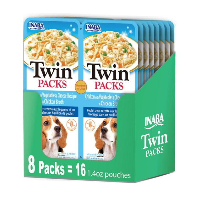 INABA Twin PacksEGSC&nbsp;for Dogs, Side Dish/Topper Pouch, 1.4 Ounces per Serving, 16 Servings, Chicken with Vegetables & Cheese Recipe