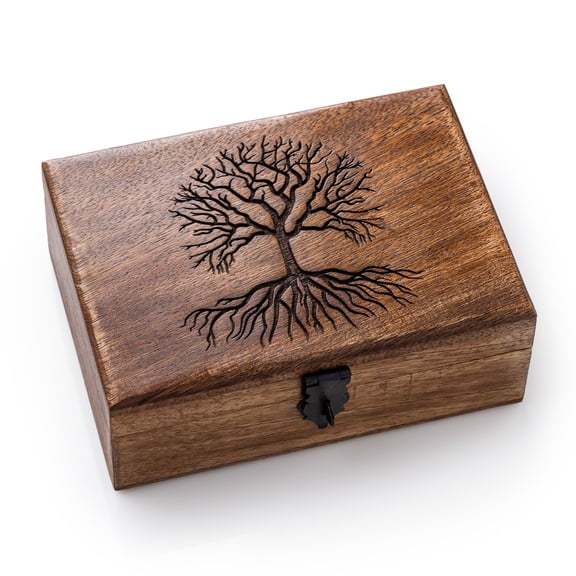 INANOSA Handmade Mango Wood Tree of Life Jewelry Box, 7x5 inch Hand Carved Keepsake Box & Organizer, Unique Gift for Men & Women (Mystic Tree of Life)