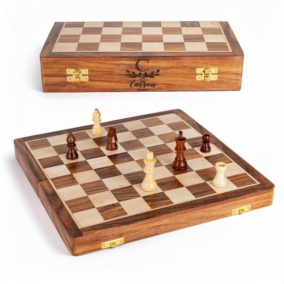 INANOSA Handmade Wooden Magnetic Chess Set - Sliding & Folding Portable Travel Chess Board - Chess Game for Adults (12x12 Inches - Foldable Design)