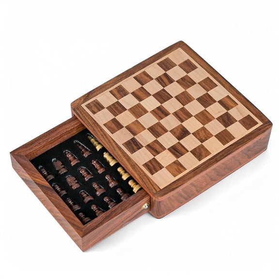 INANOSA Handmade Wooden Magnetic Chess Set - Sliding & Folding Portable Travel Chess Board - Chess Game for Adults (6x6 Inches - Sliding Design)