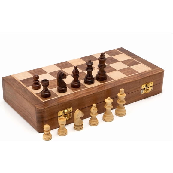 INANOSA Magnetic Wooden Chess Set — 12 Inch Folding Chess Board with Staunton Pieces & 2 Extra Queens — Handcrafted Acacia Wood — Elite Edition