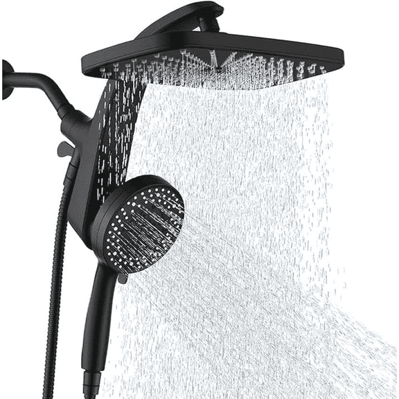 INAVAMZ 12 Inch High Pressure Rain Shower Head and 9 Sprays Handheld Combo with Magnetic Docking and Power Jet, Detachable Handheld Showerheads with 60” Hose, Anti-Clog, Matte Black