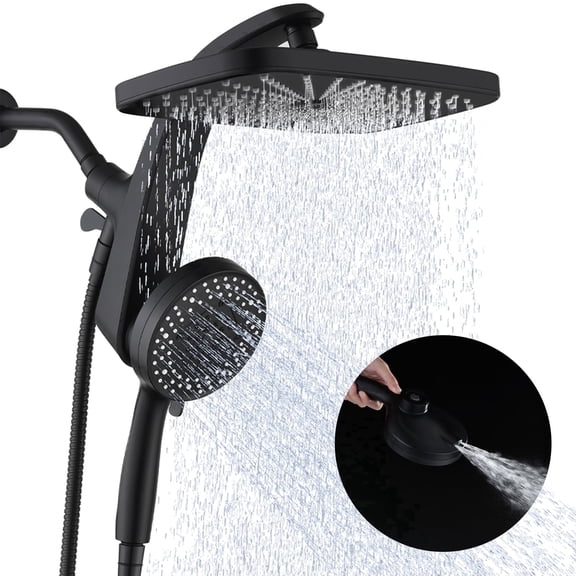 INAVAMZ 12 inch Rain Shower Head and Handheld Combo, High Pressure Shower, 3+8+1 Spray Modes, Magnetic Dock, Power Jet, Anti-Clog Nozzles, 60" Hose, Black