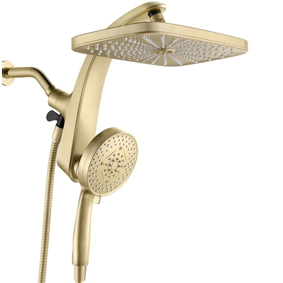 INAVAMZ 12 Inch High Pressure Waterfall Shower Head and 9 Sprays Handheld Showerhead Combo with Magnetic Docking and Power Jet, Double Showerheads with 60” Hose, Anti-Clog, Gold