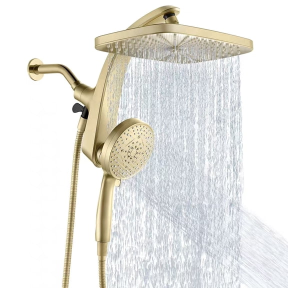 INAVAMZ 12 Inch High Pressure Waterfall Shower Head and 9 Sprays Handheld Showerhead Combo with Magnetic Docking and Power Jet, Double Showerheads with 60” Hose, Anti-Clog, Gold