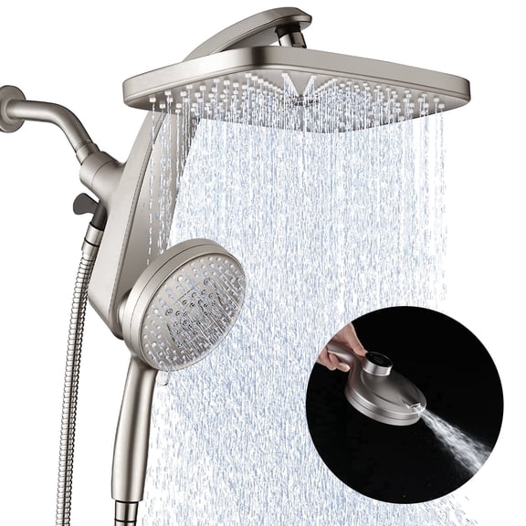 INAVAMZ 12 inch Rain Shower Head and Handheld Combo, High Pressure Shower, 3+8+1 Spray Modes, Magnetic Dock, Power Jet, Anti-Clog Nozzles, 60" Hose,Nickel