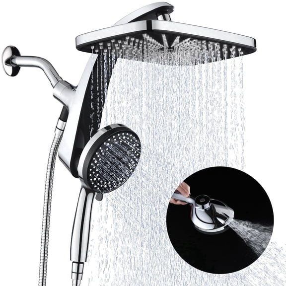 INAVAMZ 12 inch Rain Shower Head and Handheld Combo, High Pressure Shower, 3+8+1 Spray Modes, Magnetic Dock, Power Jet, Anti-Clog Nozzles, 60" Hose,Silver