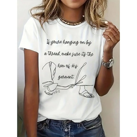 INAWLY Christian Faith Bible Verse & Symbol Graphic Print T-Shirt Graphic Tees Women Tops